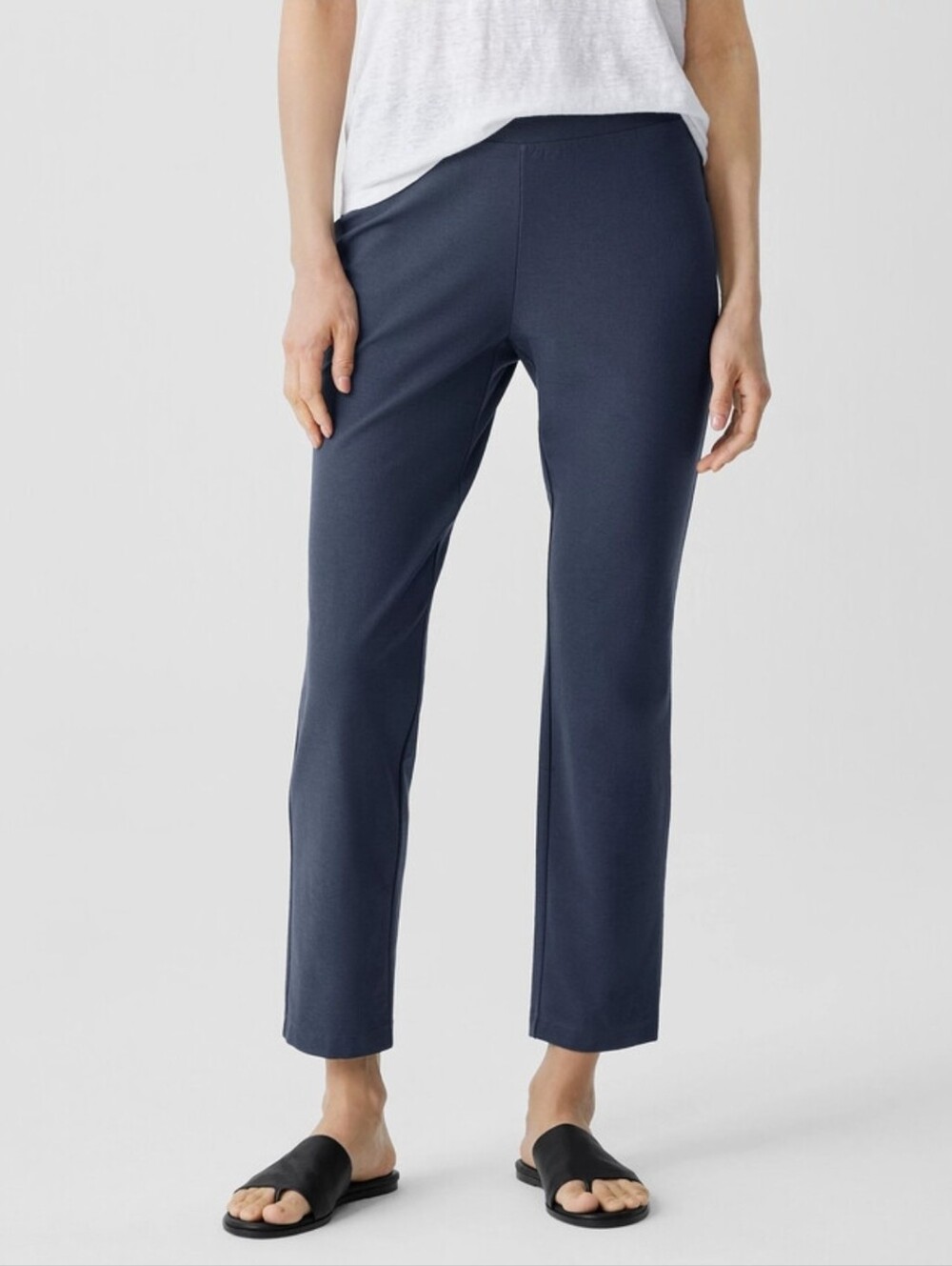 EILEEN FISHER Washable Stretch Crepe Slim Ankle Pant In Deep Navy Sz Large